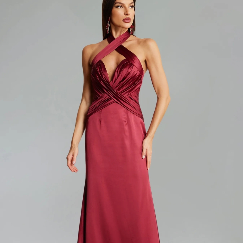Red Sleeveless Halter Gown - Picture 4 of 8